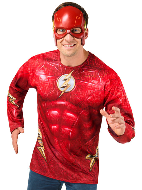 DC The Flash Costume Top Shirt & Mask Set Superhero Adult Men's LARGE