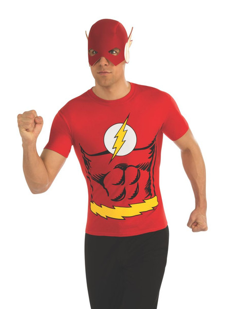 DC The Flash T-Shirt & Hat Costume Set DC Comics Superhero Adult Men's MEDIUM