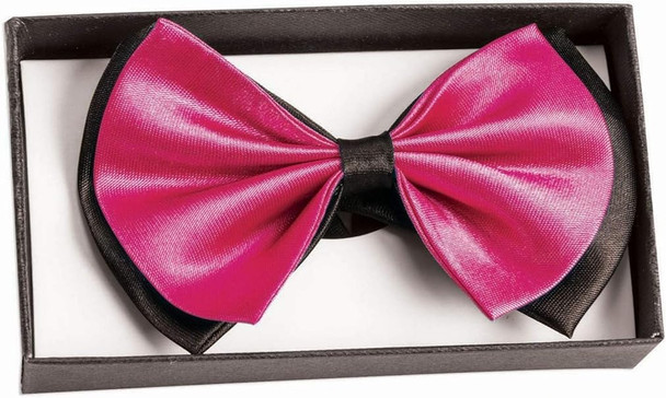 Hot Pink & Black Bowtie Adult Costume Accessory 80s Style Bow Tie In A Box