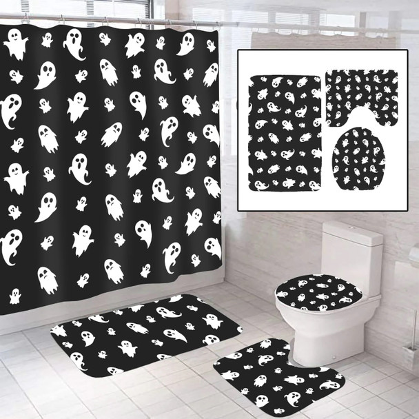 Halloween 4-PC Bathroom Set Friendly Ghosts Shower Curtain Rugs & Toilet Cover