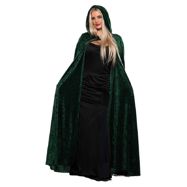 53" Witches Cloak Dark Green Hooded Cape Adult Medieval Costume Accessory