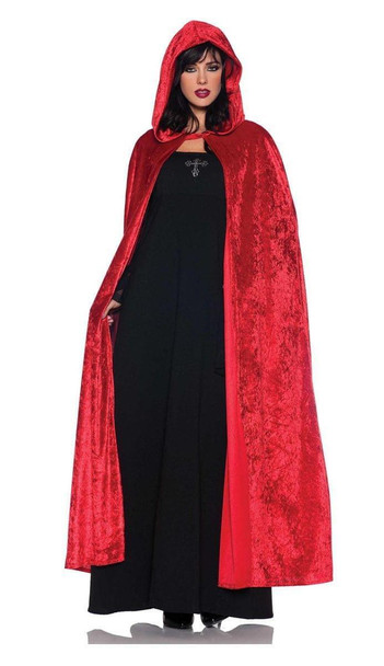 55" Cape Hooded Red Velvet Vampire Cloak Adult Costume Accessory