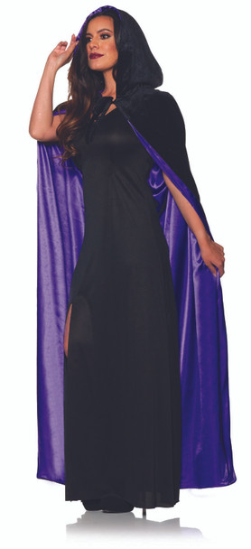 Velvet Hooded Cape With Purple Satin Lining Adult Halloween Costume Accessory