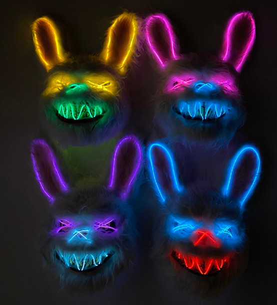 Neon Light-Up Rainbow Killer Rabbit Halloween Mask Scary Costume Accessory 1/PC