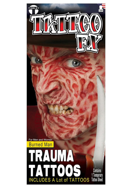 Tinsley Transfers Trauma Temporary Tattoos Torched Freddy Halloween FX Makeup