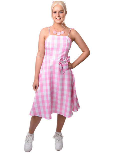 Pink California Doll Movie 80's Gingham Summer Dress Women's Costume LG 14-16