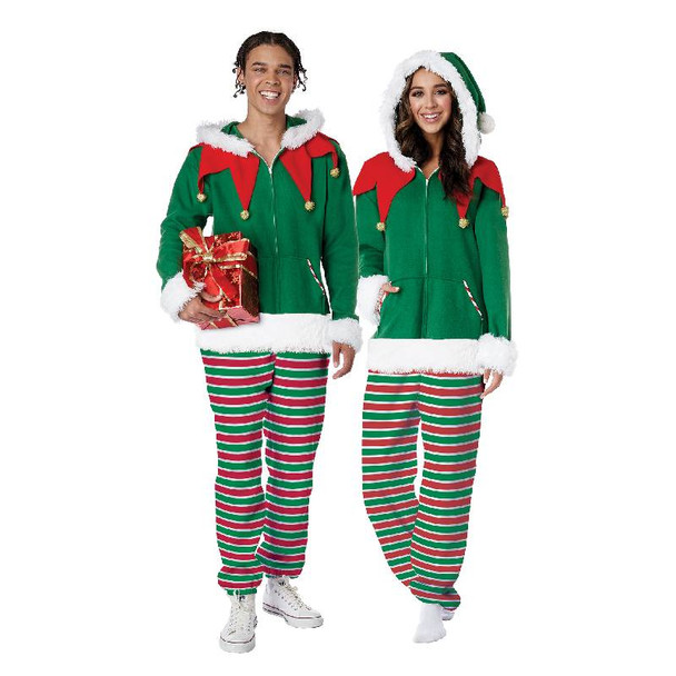 California Costumes Christmas Elf One Piece Hooded Fleece Jumpsuit Adult XS