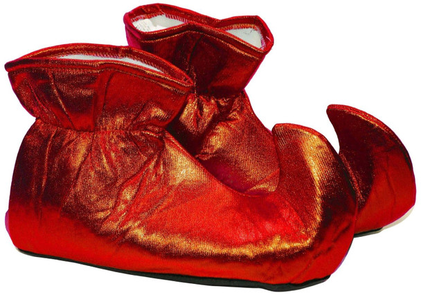 Shiny Metallic Red Cloth Elf Shoes Genie Curly Toes Adult Costume Accessory Xmas