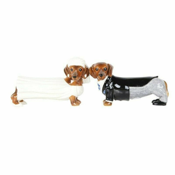 Lovely Wedding Bride and Groom Doxies Salt and Pepper Shaker Set Cute Dachshund