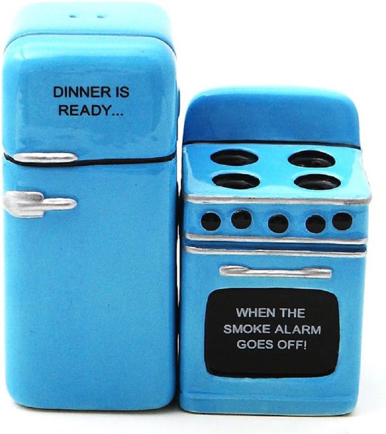 Retro Fridge and Stove Dinner is Ready Magnetic Ceramic Salt and Pepper Shakers