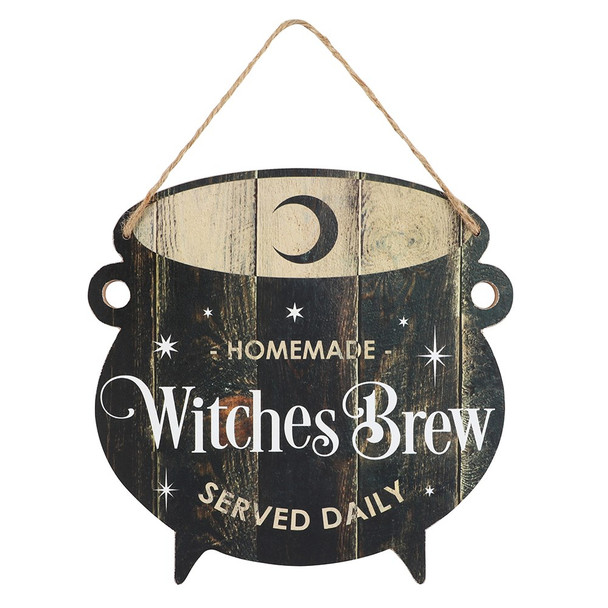 'Homemade Witches Brew Made Daily' Cauldron MDF Hanging Sign Home Decor