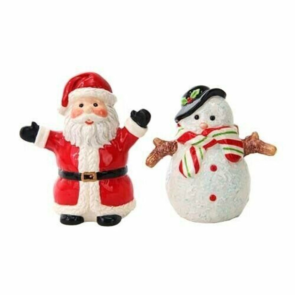 Santa Claus & Snowman Salt and Pepper Shakers Magnetic Ceramic Set Christmas