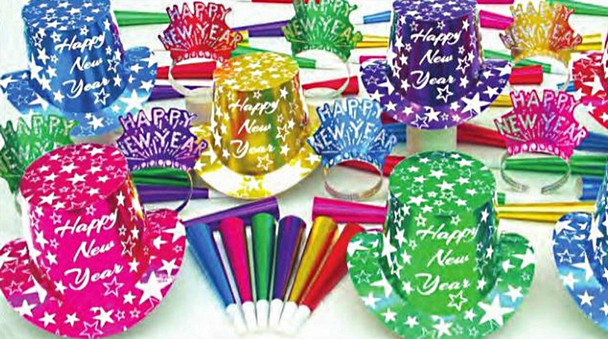 The Jewel Star Happy New Year Party Supply Kit Top Hats Tiaras Horns For 50