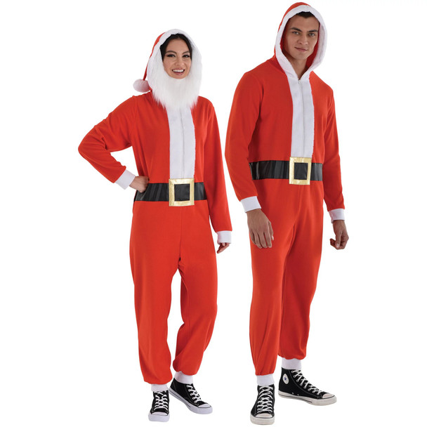 Zipster Christmas Santa Hooded One Piece Jumpsuit Adult Costume Pyjama SM/MD