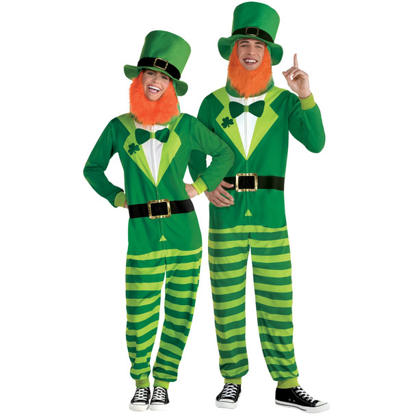 Zipster St. Patrick's Day Hooded One Piece Jumpsuit Adult Costume Pyjama SM/MD