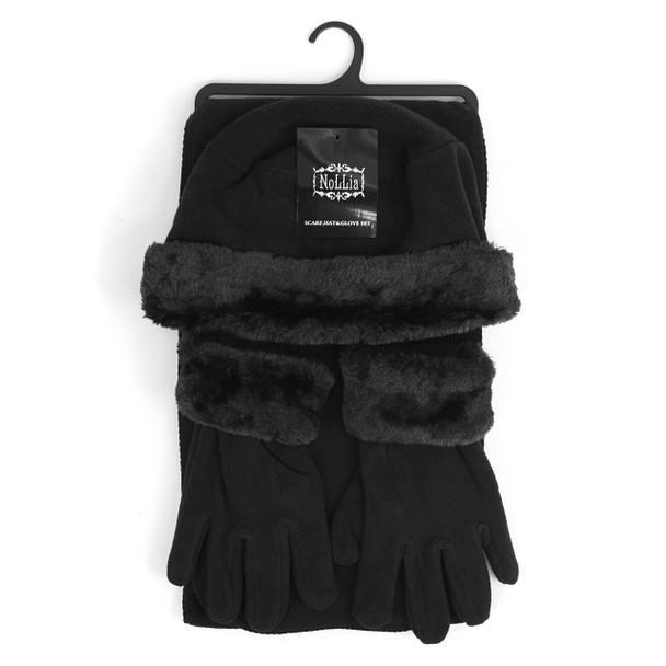 Nollia Women's Fleece Winter Set Black 3/PCS
