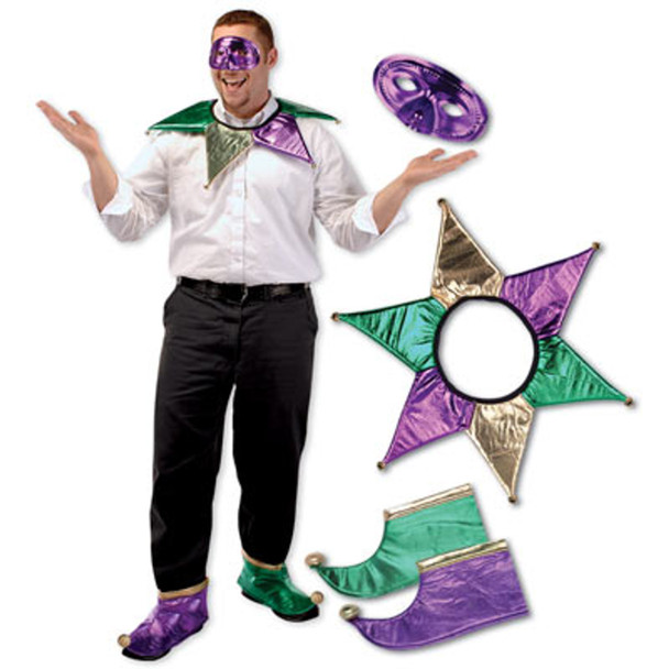 Mardi Gras Jester Set Halloween Costume Adult Size Fabric Accessory Kit