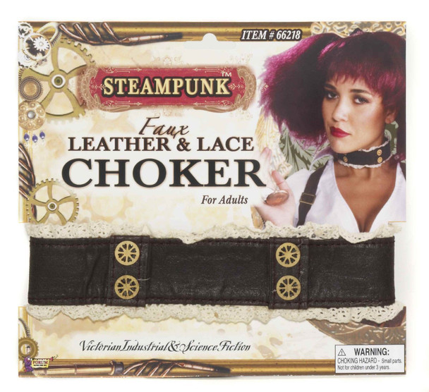 Steampunk Faux Leather Lace Choker Adult Costume Accessory Belt Buckle Lace