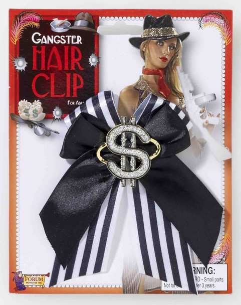 Gangster Hair Clip Dollar Sign Bow Sexy Black White Costume Accessory Ladies