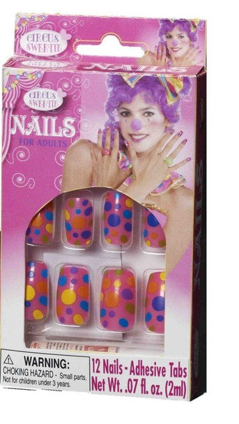 12 Circus Sweetie Pink Polka Dots Fake Press on Nails Clown Costume Accessory