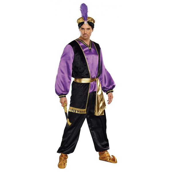 The Sultan Costume Adult Mens Tunic Arabian Prince Purple Black Md-XXL