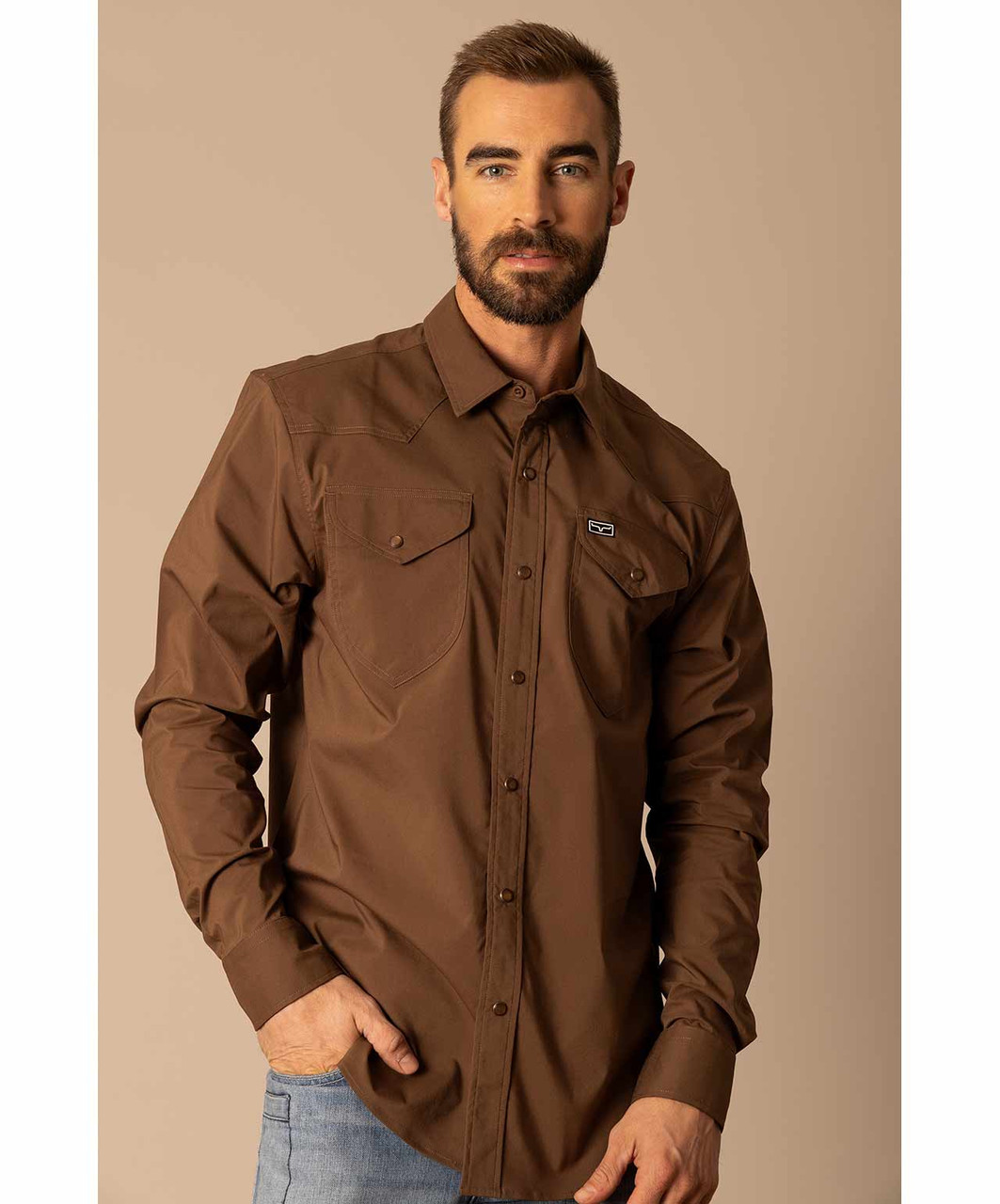 brown knit bodycon dress Men's Batsa Long Sleeve Shirt Brown main image 1