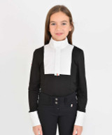 For Horses Ariella Girls Long Sleeve Show Shirt, Black, front.