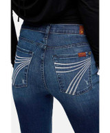 7 For All Mankind Womens Dojo Medium Wash Lake Blue Jeans, pocket detail.