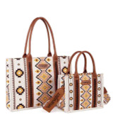 Wrangler Southwest Print Large Tote & Small Canvas Tote/Crossbody Set, Coffee.