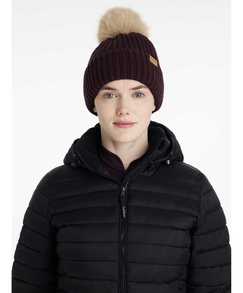 LeMieux Clara Rib Beanie FW25, Damson, front.