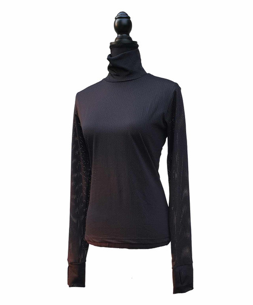 Abete Perforated Long Sleeve Schooling Top, Black.