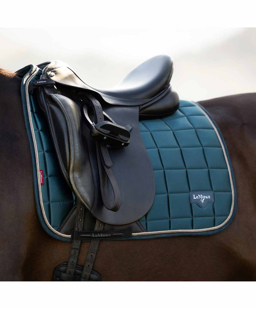 LeMieux Loire Classic Satin Dressage Saddle Pad SS26, Jungle, lifestyle.