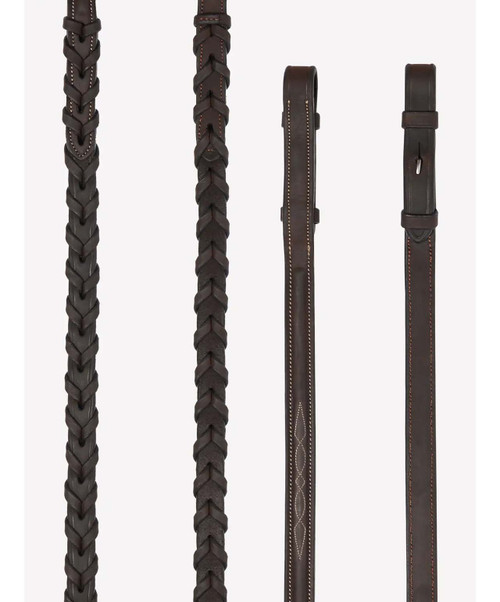 LeMieux Hunter Laced Stitched Reins, Havana/Silver.