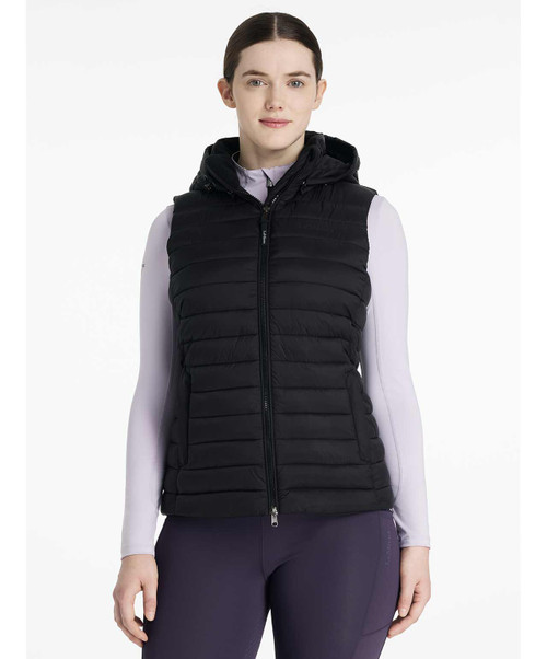 LeMieux Rose Hooded Puffer Gilet Vest 2026, Black.