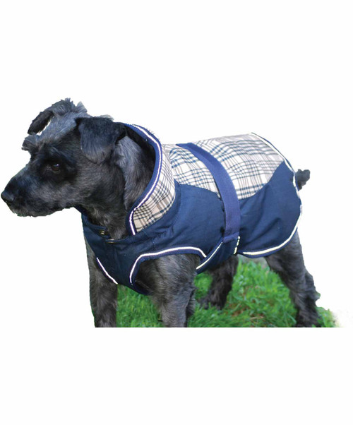 Century Tiger Deluxe Plaid Dog Coat, Navy Plaid.