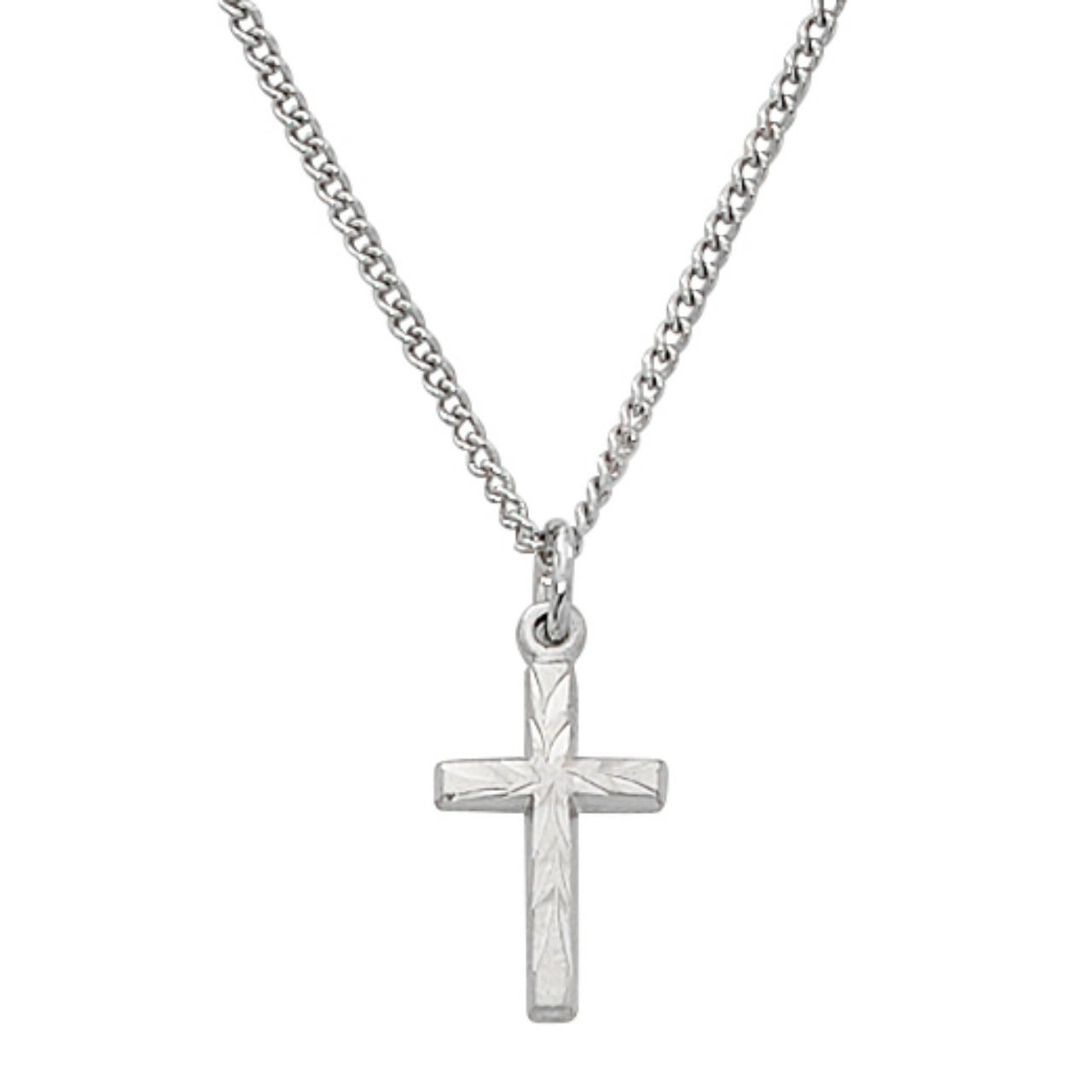 Etched Sterling Cross on Baby Chain - Gift Boxed - Aquinas and More
