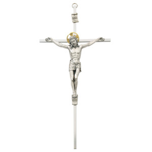 10 in. Silver Crucifix with Gold Halo - Gift Boxed 10 in. Silver Crucifix with Gold Halo - Gift Boxed