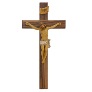 13 in. Walnut Stain Crucifix with Italian Corpus - Gift Boxed 13 in. Walnut Stain Crucifix with Italian Corpus - Gift Boxed
