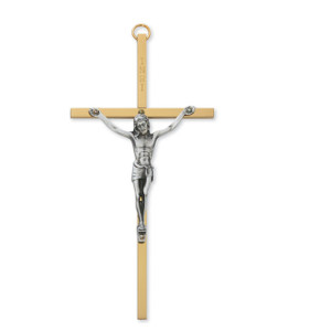 6 in. Brass Cross with Pewter Corpus - Gift Boxed