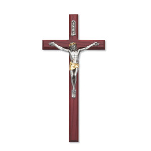 10 in. Beveled Cherry Crucifix with Two Tone Corpus - Gift Boxed 10 in. Beveled Cherry Crucifix with Two Tone Corpus - Gift Boxed