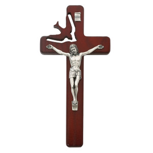 8in Cherry Stain Holy Spirit Crucifix - Gift Boxed 8in Cherry Stain Holy Spirit Crucifix - Gift Boxed