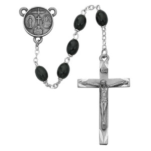 6x8mm Black Oval Wood Rosary - Gift Boxed 6x8mm Black Oval Wood Rosary - Gift Boxed