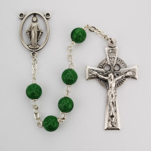 Green Glass Shamrock Rosary - Gift Boxed Green Glass Shamrock Rosary - Gift Boxed