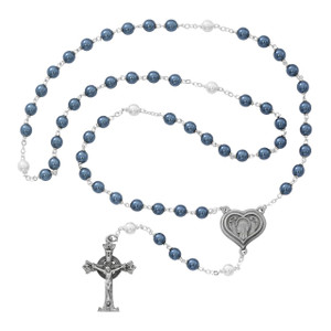 Blue and Pearl like Glass Lourdes Water Rosary - Gift Boxed Blue and Pearl like Glass Lourdes Water Rosary - Gift Boxed