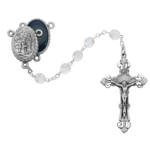 7mm Aurora Glass Rosary Pewter with Lourdes Water - Gift Boxed