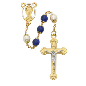 Blue and Pearl like Glass Rosary - Gift Boxed Blue and Pearl like Glass Rosary - Gift Boxed