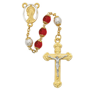 Red and Pearl like  Glass Rosary - Gift Boxed