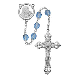 7mm Blue Glass Rosary Silver Plated - Gift Boxed 7mm Blue Glass Rosary Silver Plated - Gift Boxed