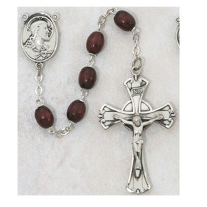 6x8mm Brown Wood Sacred Heart Rosary Sterling Silver - Gift Boxed 6x8mm Brown Wood Sacred Heart Rosary Sterling Silver - Gift Boxed