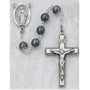7mm Imitation Hematite Rosary Sterling Silver - Gift Boxed 7mm Imitation Hematite Rosary Sterling Silver - Gift Boxed